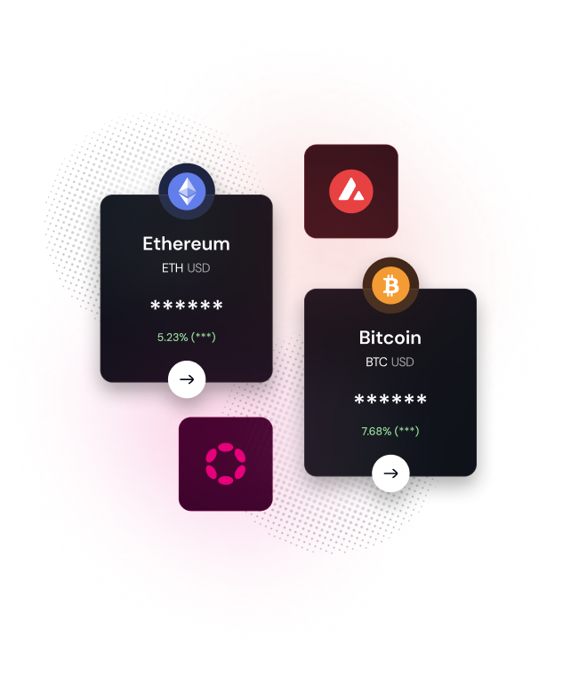 Portfolio dashboard showing Ethereum and Bitcoin holdings with performance metrics